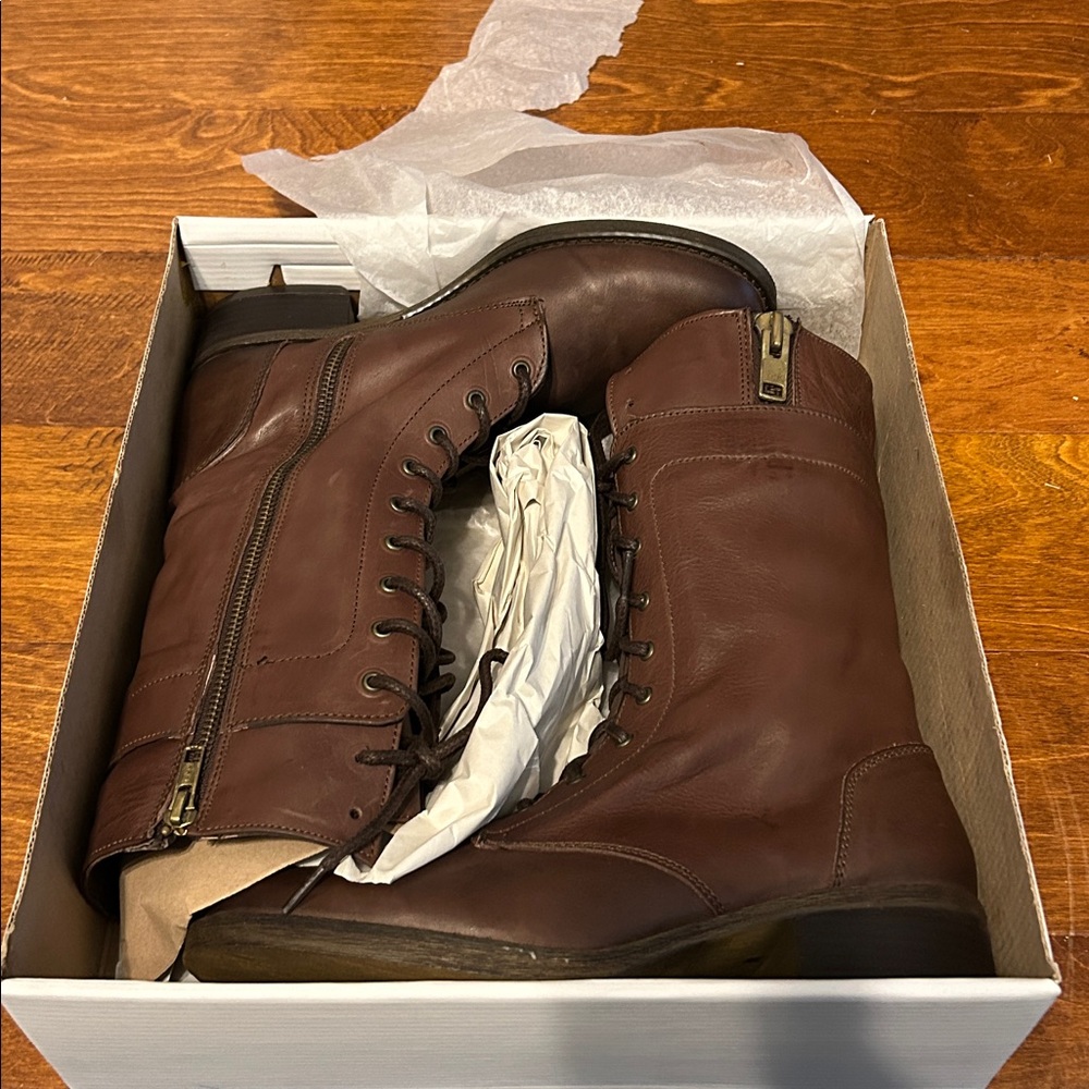 Steve Madden Leader Brown Leather Side Zip Lace Up Boot. Size 9. NIB - Picture 10 of 16